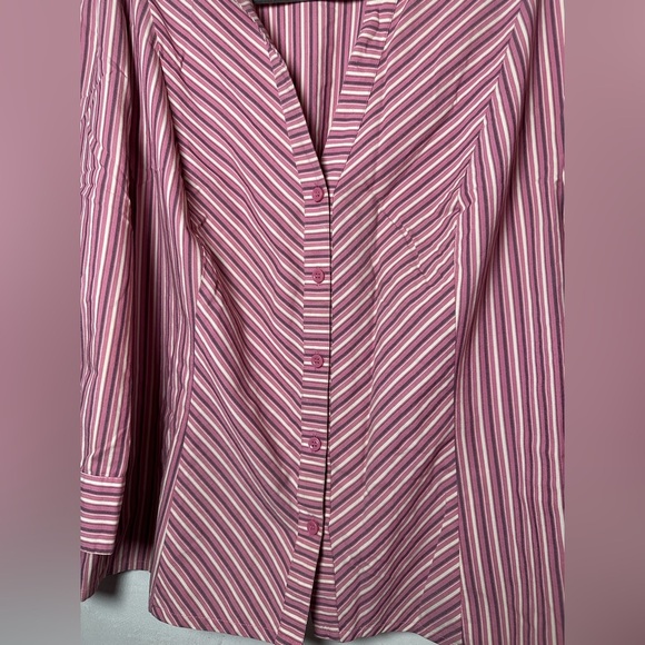 Apostrophe Stretch Striped Button-Up Shirt Pink Purple Size 18 - Picture 7 of 7